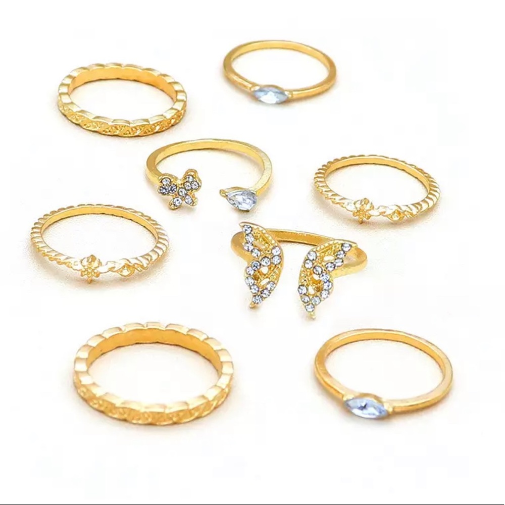 Rhinestone Gold Ring Set of 8 - Picture 5 of 5